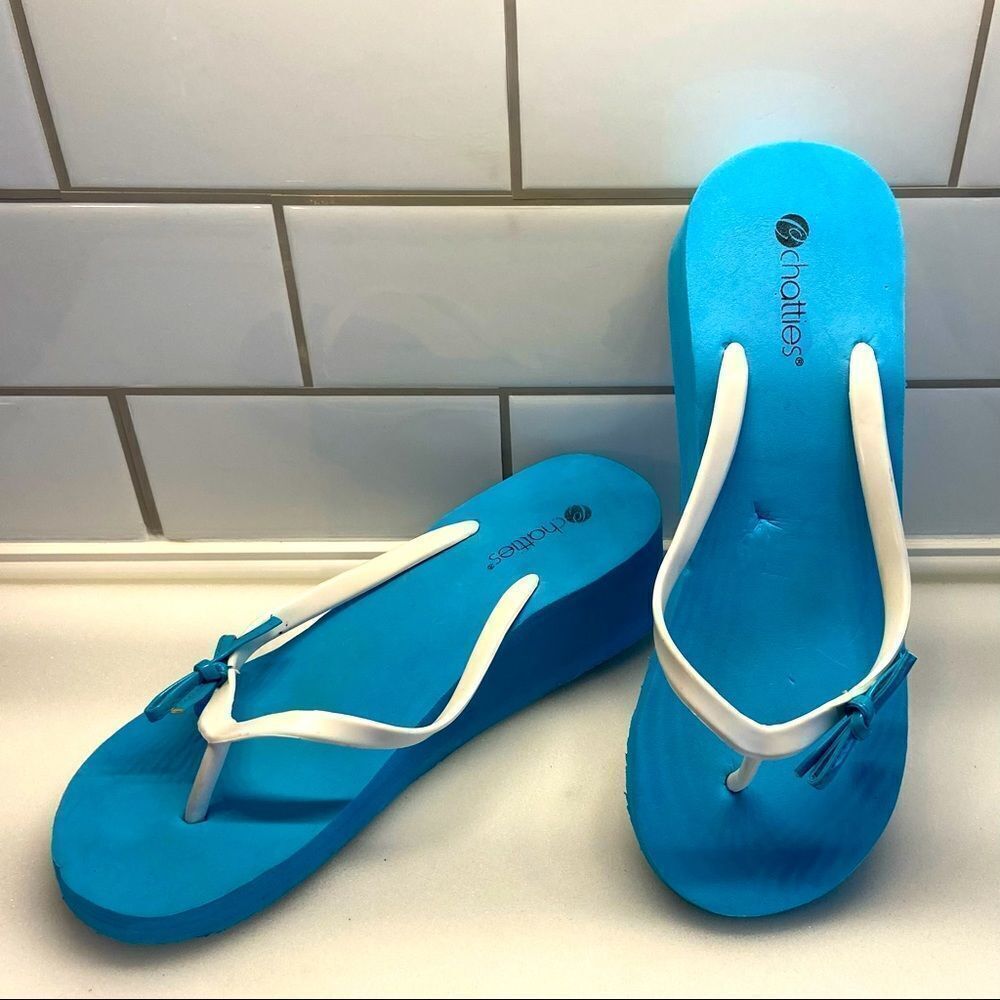 CHATTIES Blue Wedge/Platform Thong Sandals 🩴 Size 8.5-9